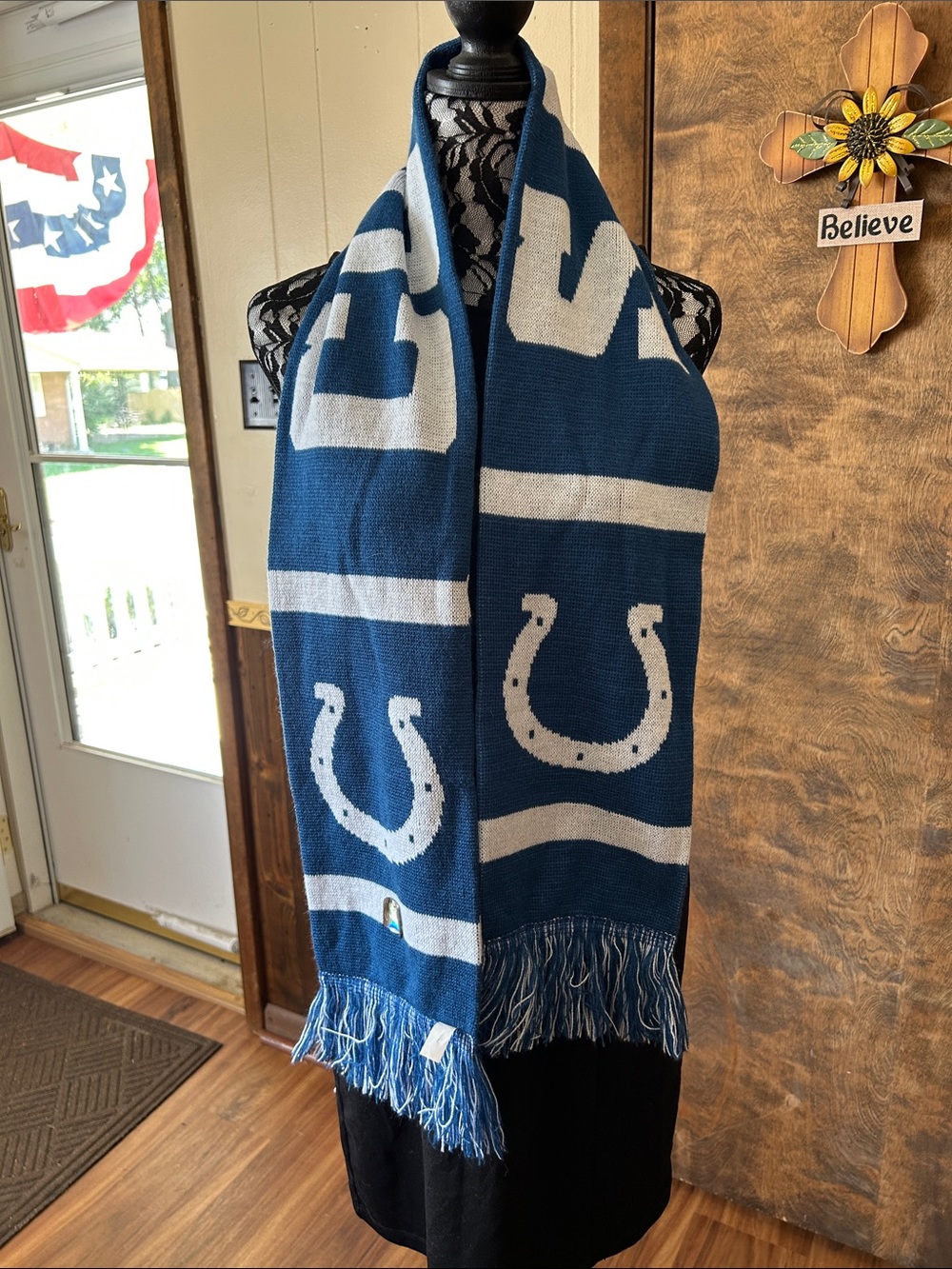 NFL Blue and White Colts Knit Scarf with Horseshoe Logos